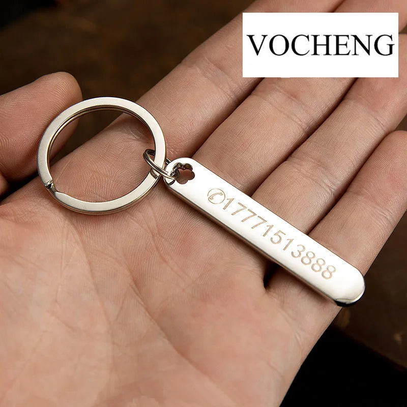 Custom Phone Number Keychains Personalized  Laser Engraving Titanium Bar Keyring Gifts