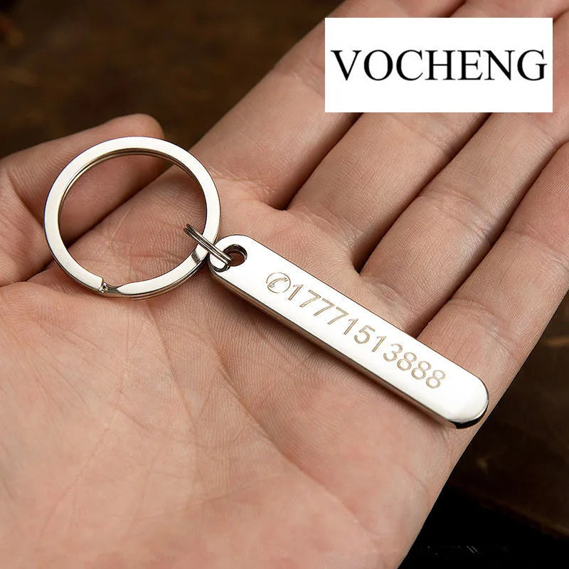 Custom Phone Number Keychains Personalized  Laser Engraving Titanium Bar Keyring Gifts