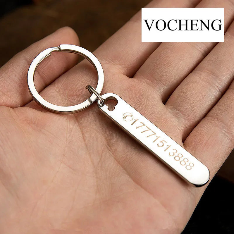 Custom Phone Number Keychains Personalized  Laser Engraving Titanium Bar Keyring Gifts