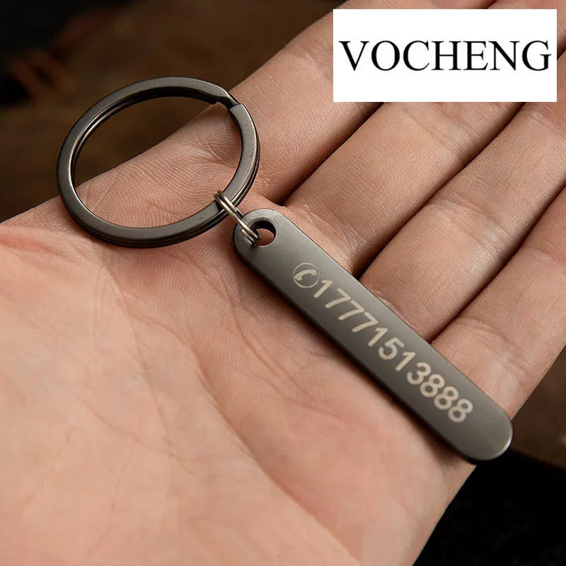 Custom Phone Number Keychains Personalized  Laser Engraving Titanium Bar Keyring Gifts