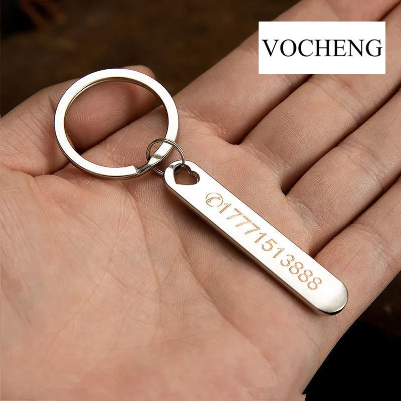 Custom Phone Number Keychains Personalized  Laser Engraving Titanium Bar Keyring Gifts