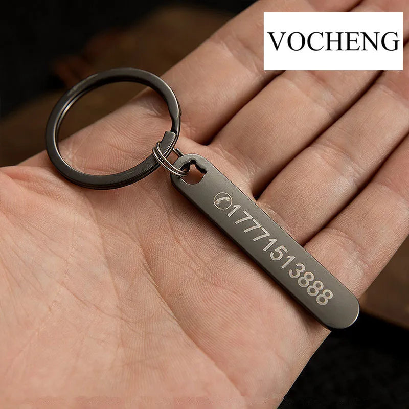 Custom Phone Number Keychains Personalized  Laser Engraving Titanium Bar Keyring Gifts