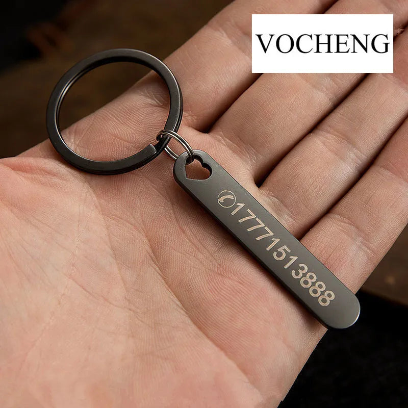 Custom Phone Number Keychains Personalized  Laser Engraving Titanium Bar Keyring Gifts