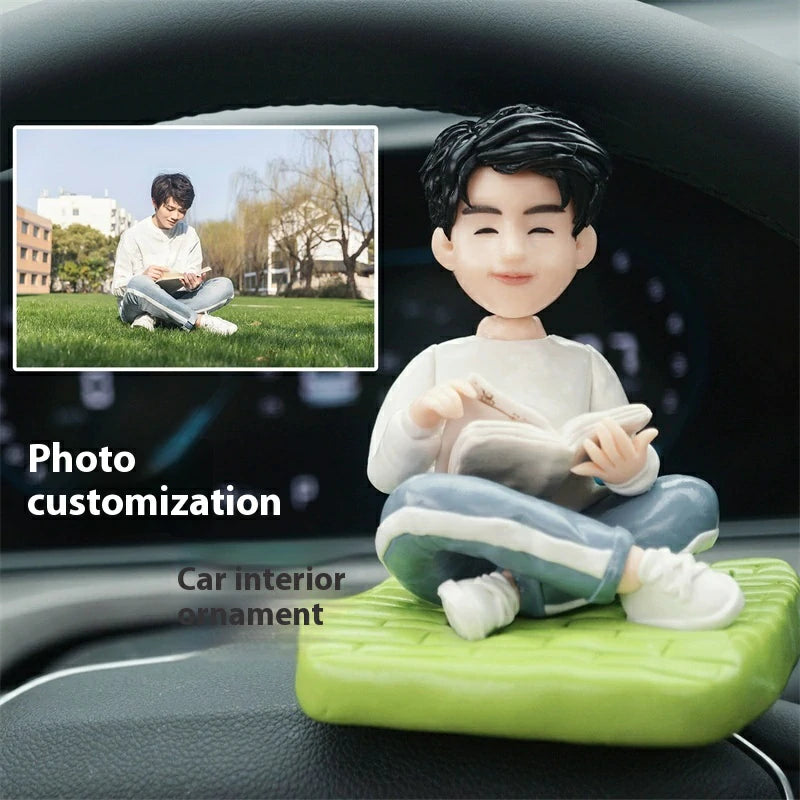Personalized Photo Vehicle Bobblehead Doll Ornament Customized Dashboard Car Decor 13 cm