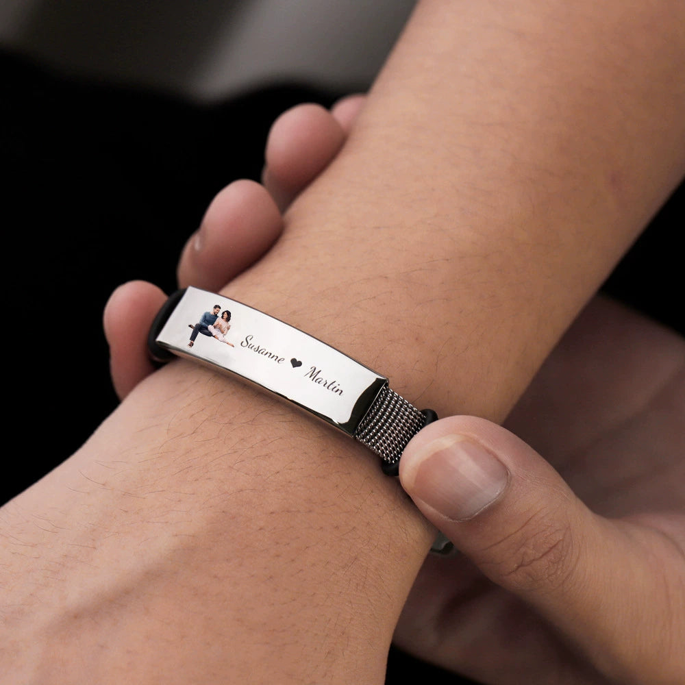 Custom Photo Engraved Stainless Steel Bracelet Personalized Gift