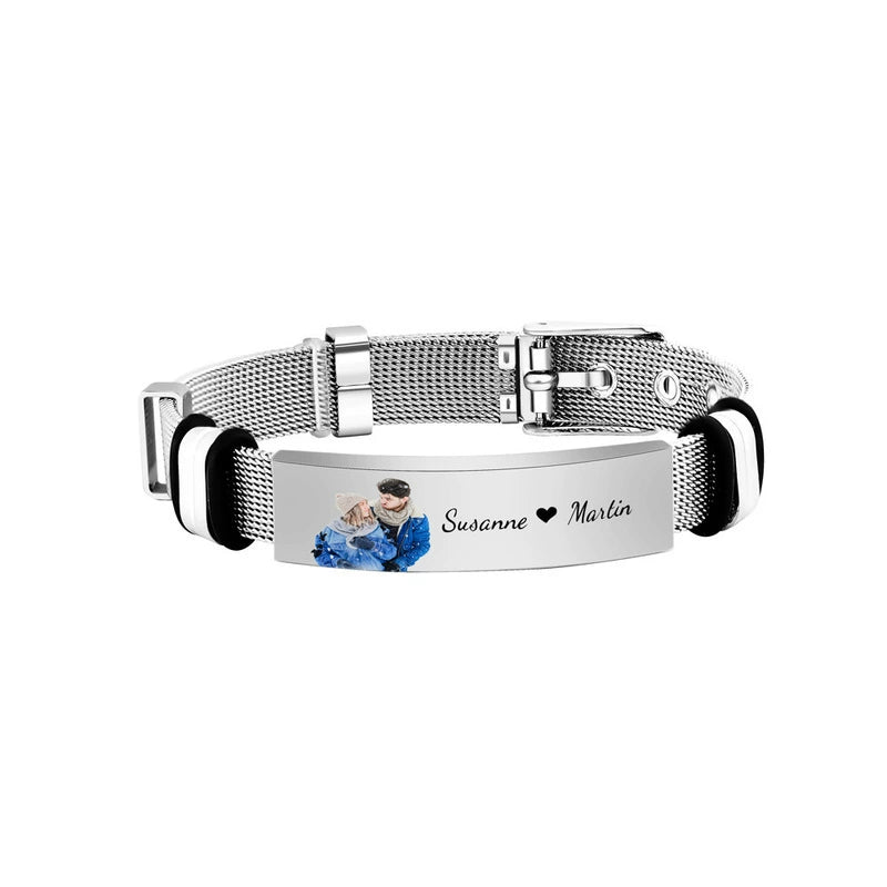 Custom Photo Engraved Stainless Steel Bracelet Personalized Gift