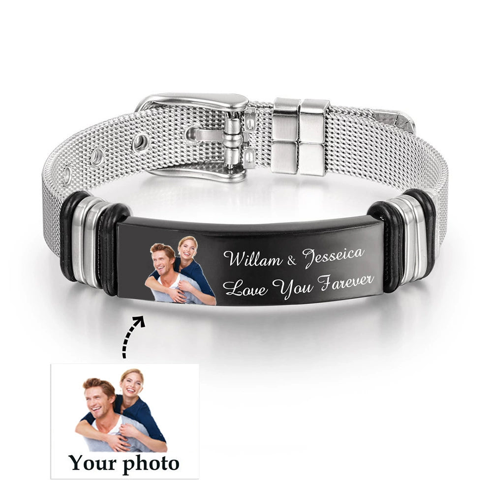 Custom Photo Engraved Stainless Steel Bracelet Personalized Gift