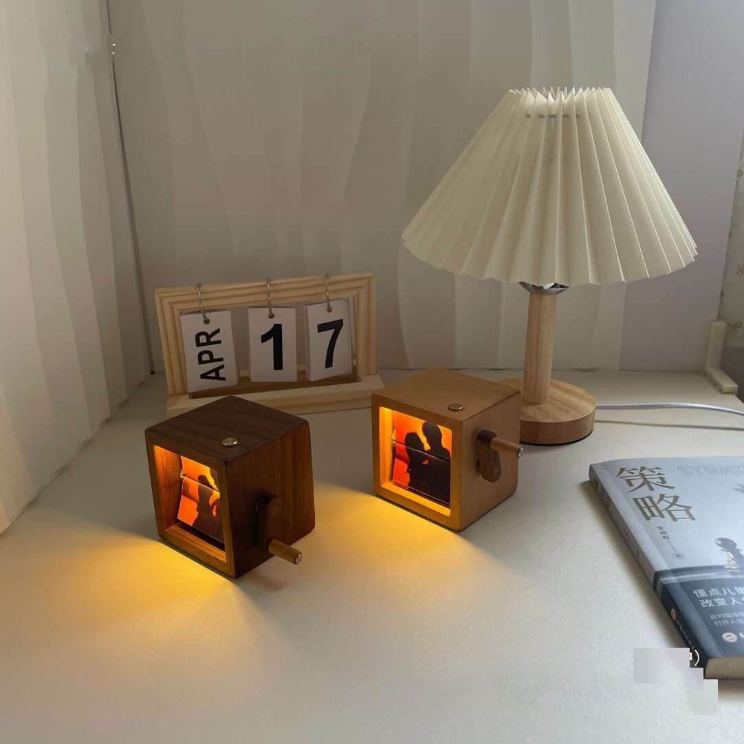 Custom Photo Flipbook Hand Cranked Mechanical Personalized Walnut Box with Light