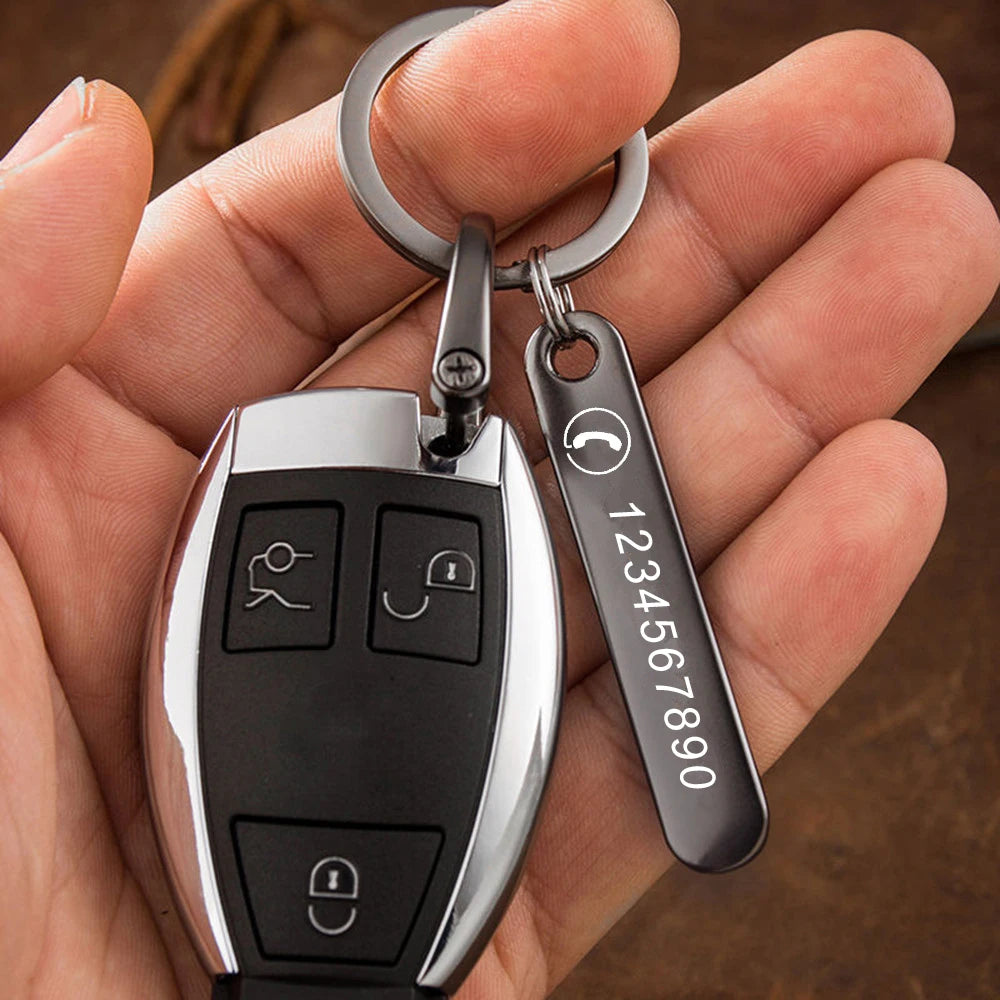 Custom Phone Number Keychains Personalized  Laser Engraving Titanium Bar Keyring Gifts