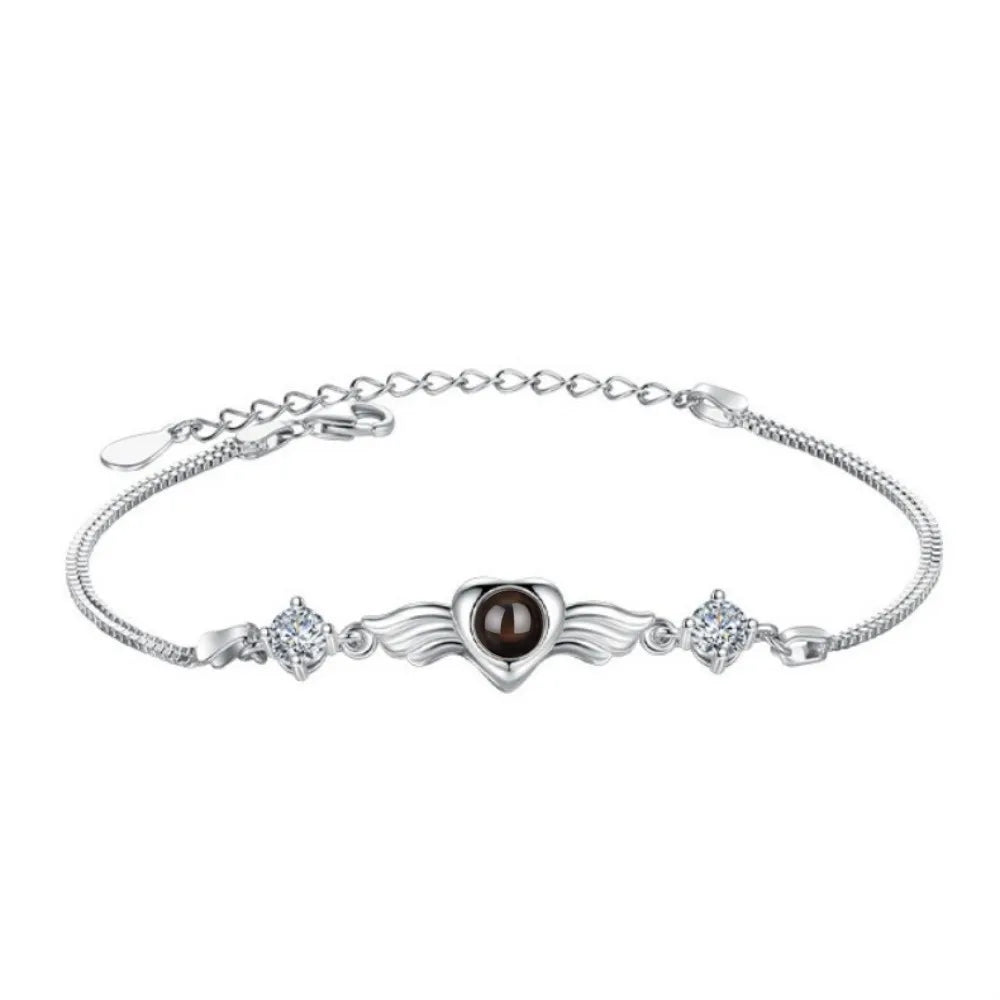 Custom Photo Projection Bracelet Heart Zircona Pendant Stainless Steel Couple DIY Picture Inside Bracelet For Women Jewelry
