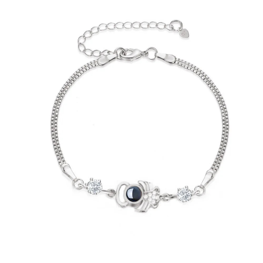 Custom Photo Projection Bracelet Heart Zircona Pendant Stainless Steel Couple DIY Picture Inside Bracelet For Women Jewelry