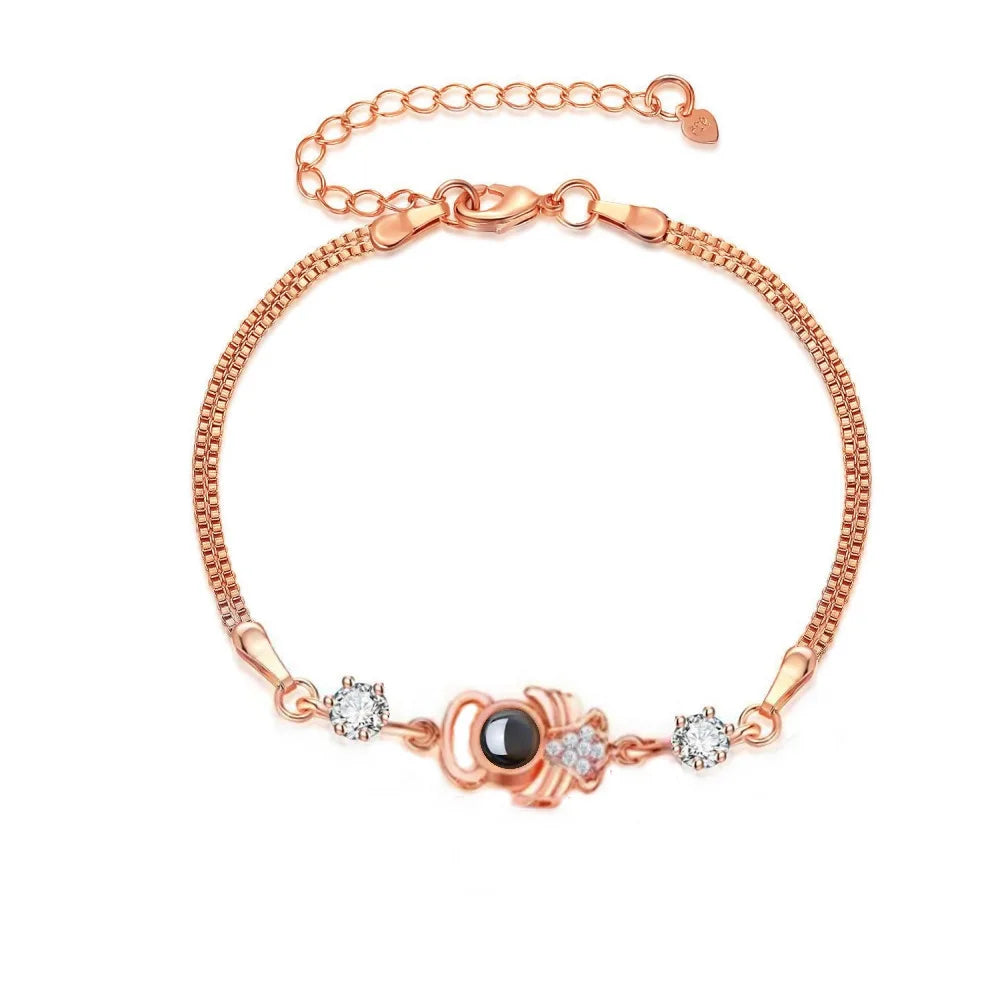 Custom Photo Projection Bracelet Heart Zircona Pendant Stainless Steel Couple DIY Picture Inside Bracelet For Women Jewelry