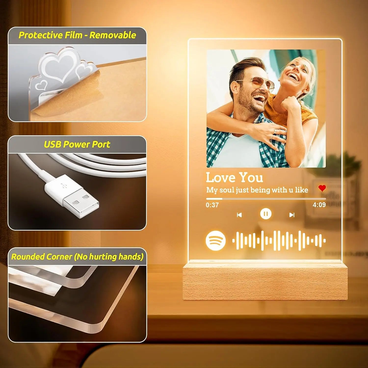 Personalized Acrylic Spotify Music  Custom Photo Plaque with LED Night Light