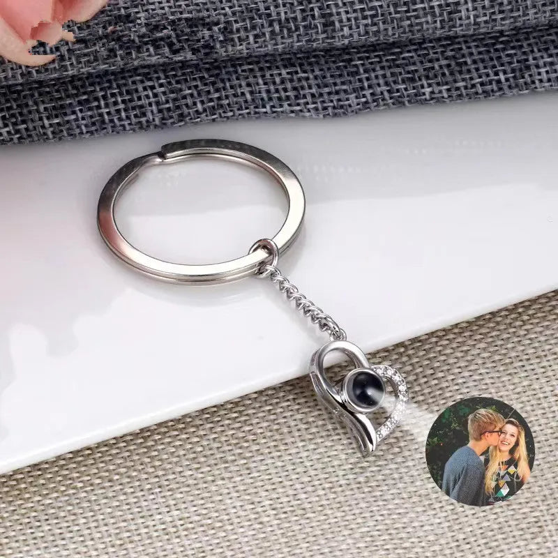 Personalized Photo Projection Keychain Custom Heart Photo Keyring Projection Keychain for Women Anniversary Memorial Gifts