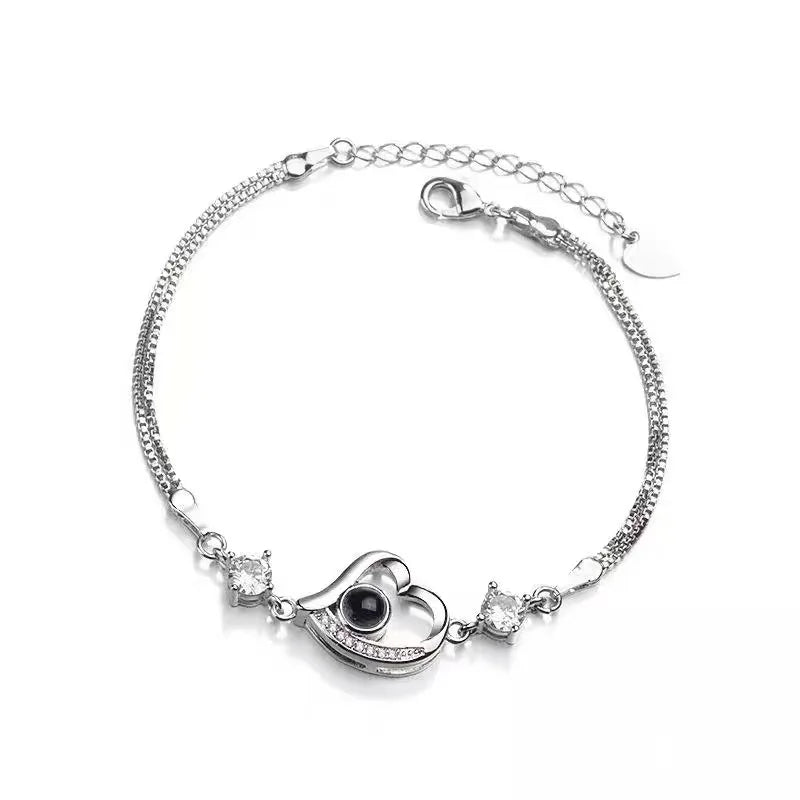 Custom Photo Projection Bracelet Heart Zircona Pendant Stainless Steel Couple DIY Picture Inside Bracelet For Women Jewelry