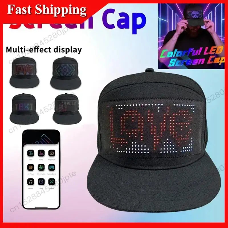 -ABUB Smart Pixel Matrix Baseball Hat LED Hat Light Display Screen Rechargeable DIY APP Control Hip Hop Street Party Decor