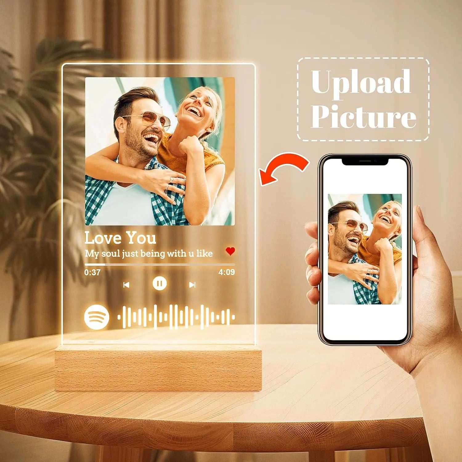 Personalized Acrylic Spotify Music  Custom Photo Plaque with LED Night Light