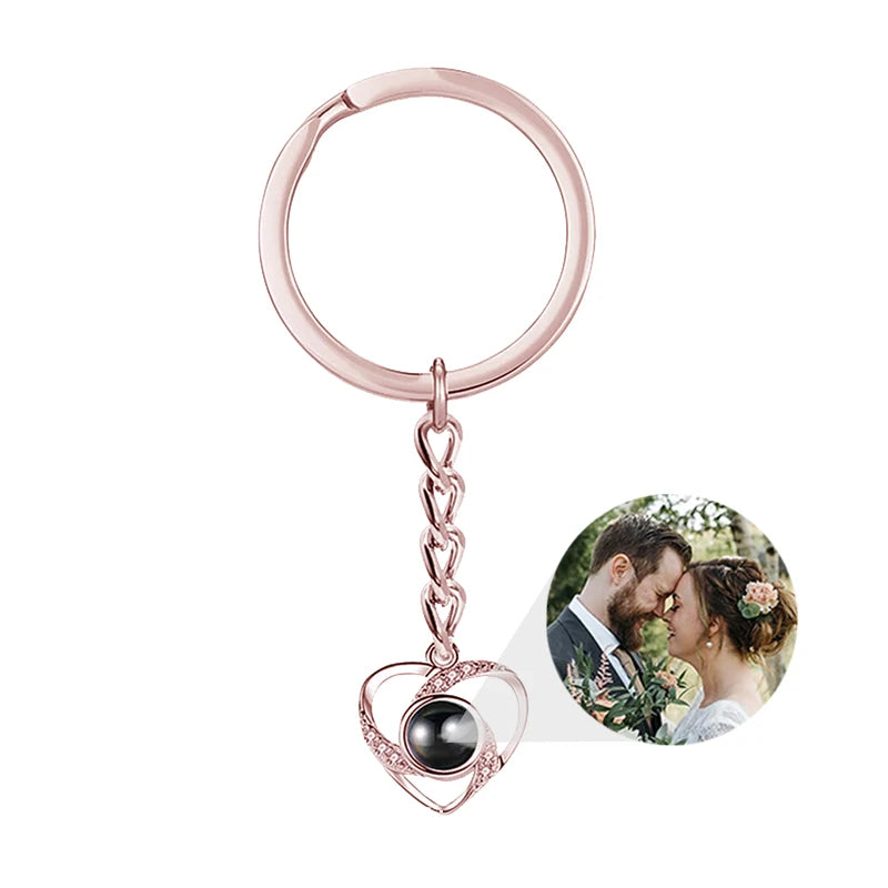 Personalized Photo Projection Keychain Custom Heart Photo Keyring Projection Keychain for Women Anniversary Memorial Gifts