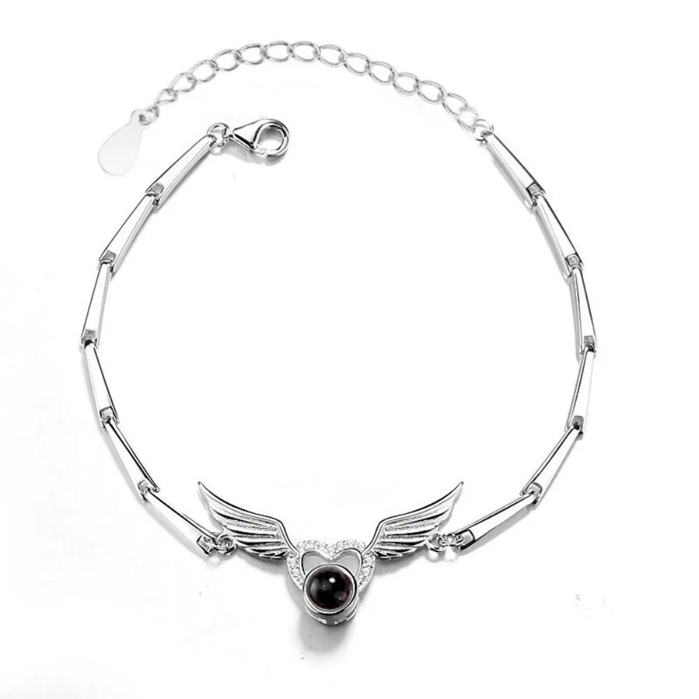 Custom Photo Projection Bracelet Heart Zircona Pendant Stainless Steel Couple DIY Picture Inside Bracelet For Women Jewelry