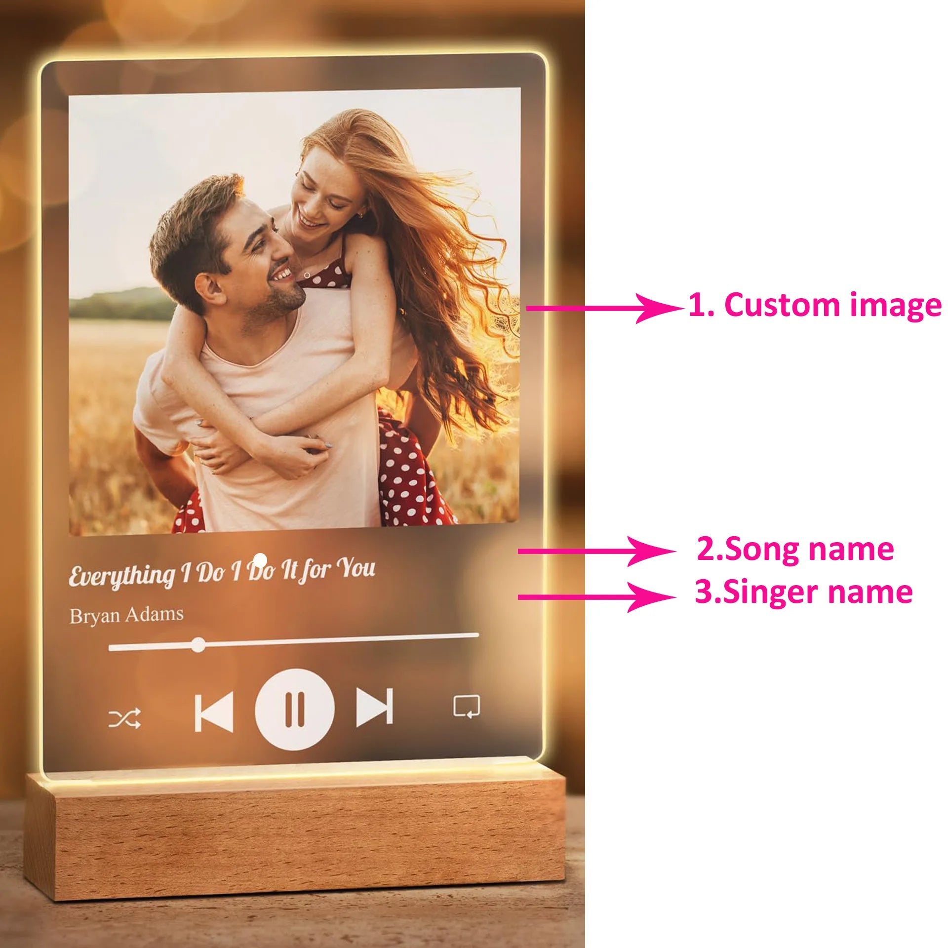 Personalized Acrylic Spotify Music  Custom Photo Plaque with LED Night Light
