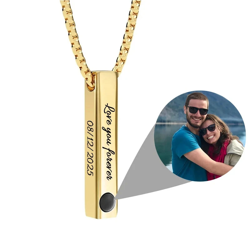 Custom Photo Projection Bar Necklace Picture Personalized Necklace Customized Photo Pendant Necklaces with Picture Jewelry Gift
