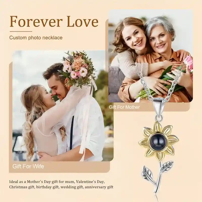 Personalized Photo Sunflower Shaped Projection Necklace Custom Picture Pendant Gift for Love one