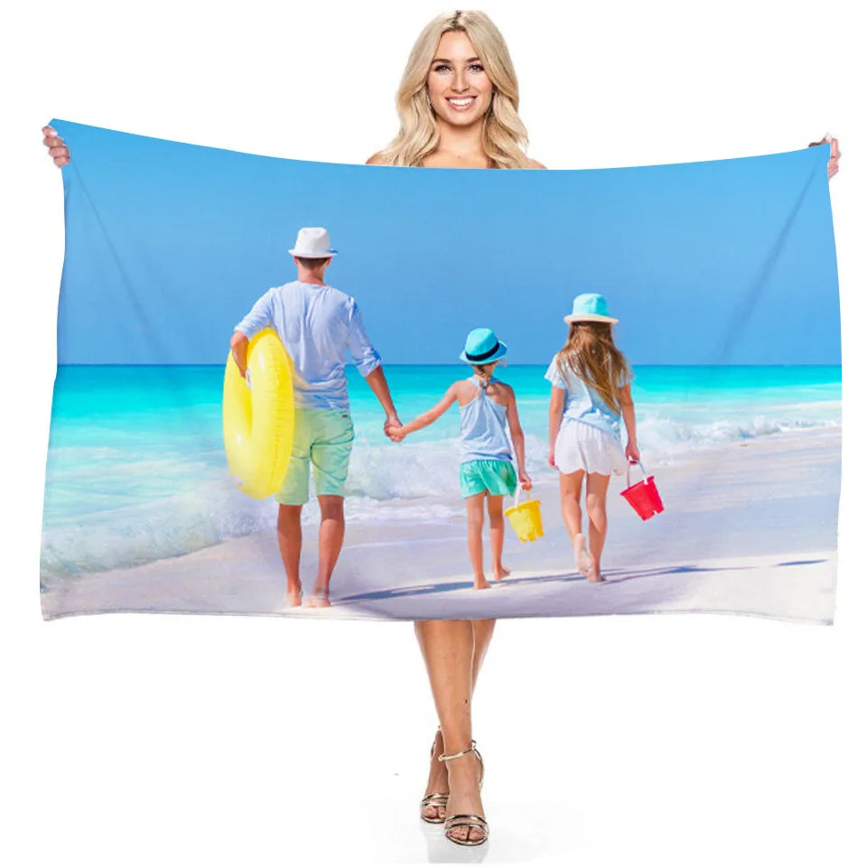 Custom Photo 3D Bath Beach Towel Personalized Picture Microfiber Outdoor Swimming Gifts Your Logo