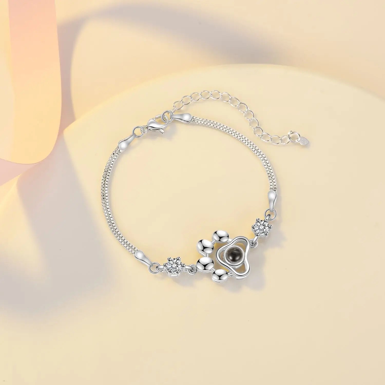 Custom Photo Projection Bracelet Heart Zircona Pendant Stainless Steel Couple DIY Picture Inside Bracelet For Women Jewelry