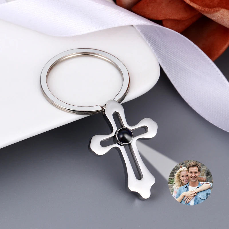 Personalized Photo Projection Keychain Custom Heart Photo Keyring Projection Keychain for Women Anniversary Memorial Gifts