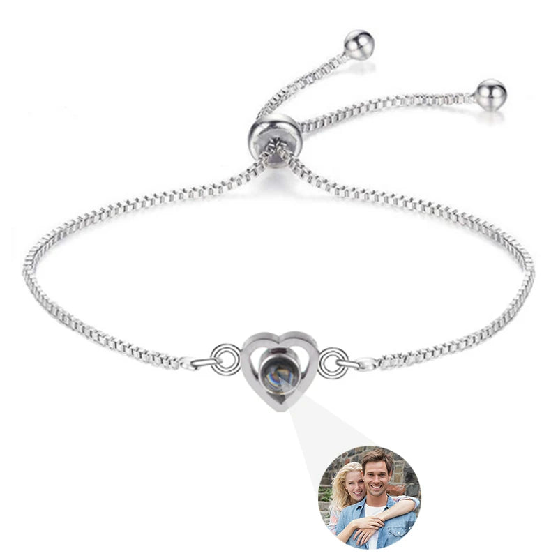 Custom Photo Bracelet Personalized Projection Bracelets with Picture Inside 100 Languages I Love You Stainless Steel Bracelet