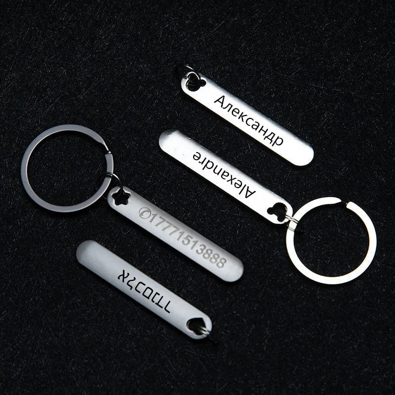 Custom Phone Number Keychains Personalized  Laser Engraving Titanium Bar Keyring Gifts