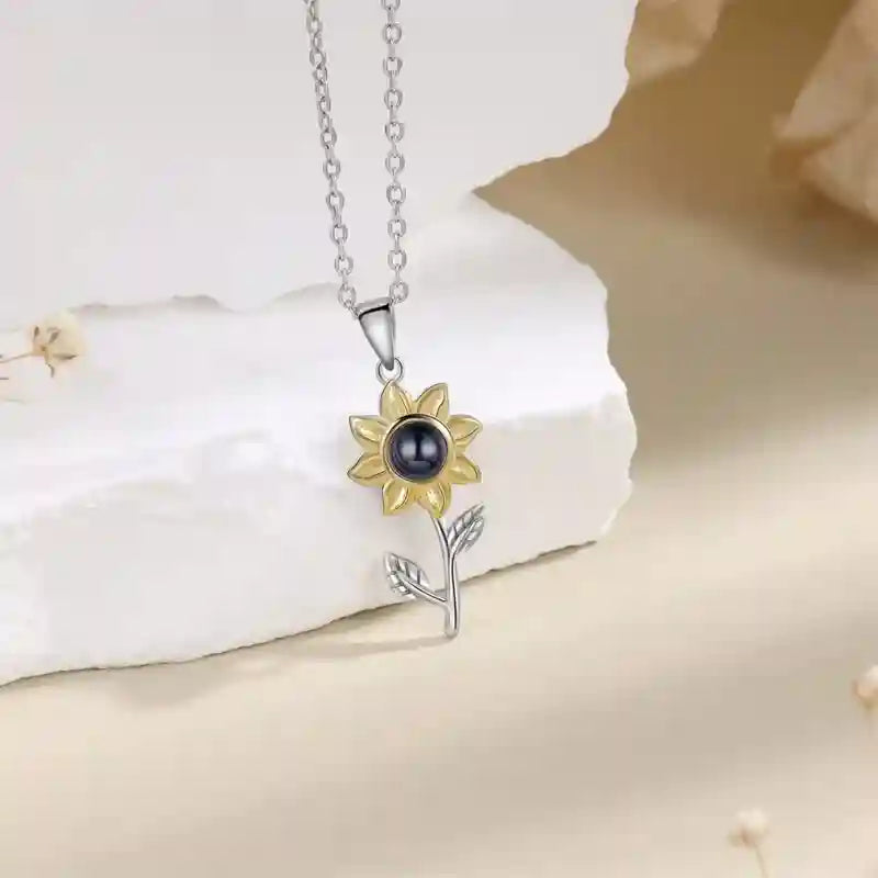 Personalized Photo Sunflower Shaped Projection Necklace Custom Picture Pendant Gift for Love one