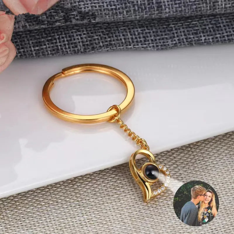 Personalized Photo Projection Keychain Custom Heart Photo Keyring Projection Keychain for Women Anniversary Memorial Gifts
