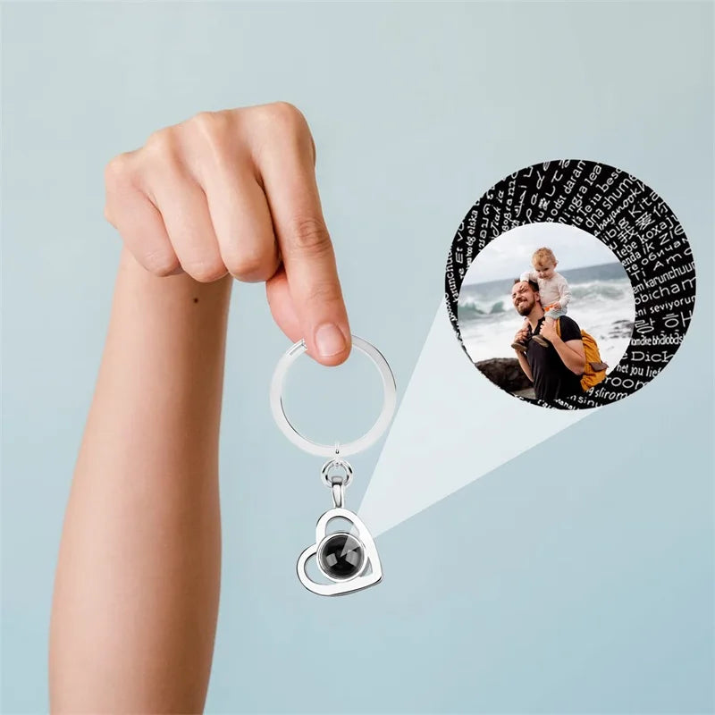 Personalized Photo Projection Keychain Custom Heart Photo Keyring Projection Keychain for Women Anniversary Memorial Gifts