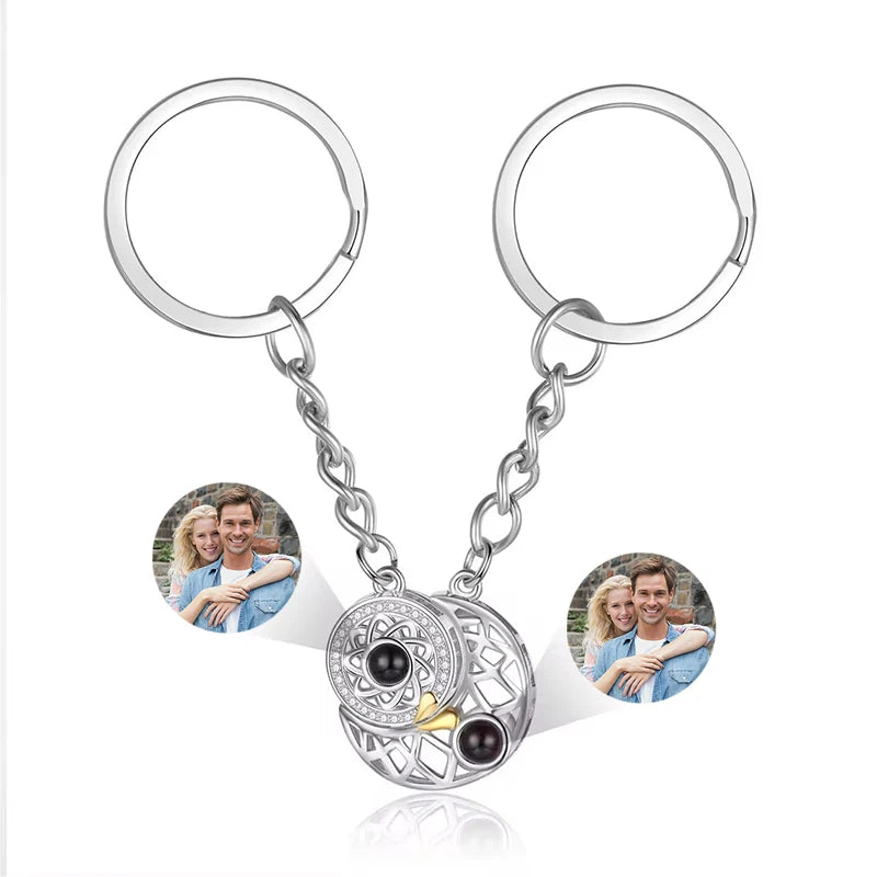Personalized Photo Projection Keychain Custom Heart Photo Keyring Projection Keychain for Women Anniversary Memorial Gifts