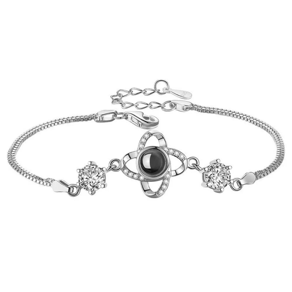 Custom Photo Projection Bracelet Heart Zircona Pendant Stainless Steel Couple DIY Picture Inside Bracelet For Women Jewelry