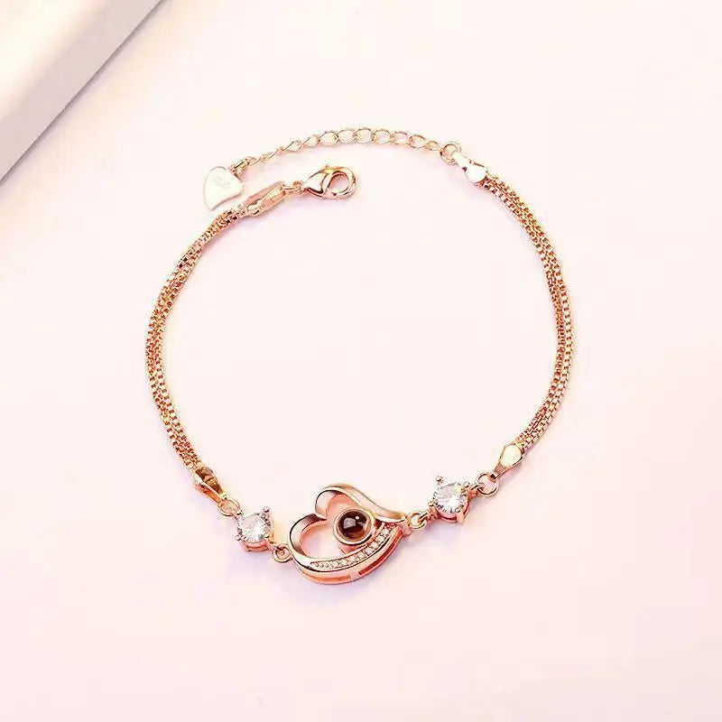 Custom Photo Projection Bracelet Heart Zircona Pendant Stainless Steel Couple DIY Picture Inside Bracelet For Women Jewelry