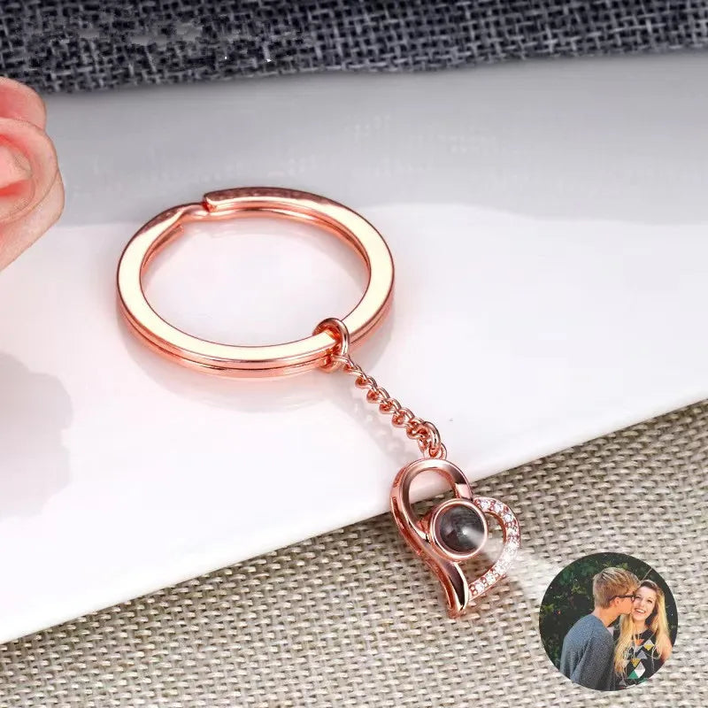 Personalized Photo Projection Keychain Custom Heart Photo Keyring Projection Keychain for Women Anniversary Memorial Gifts