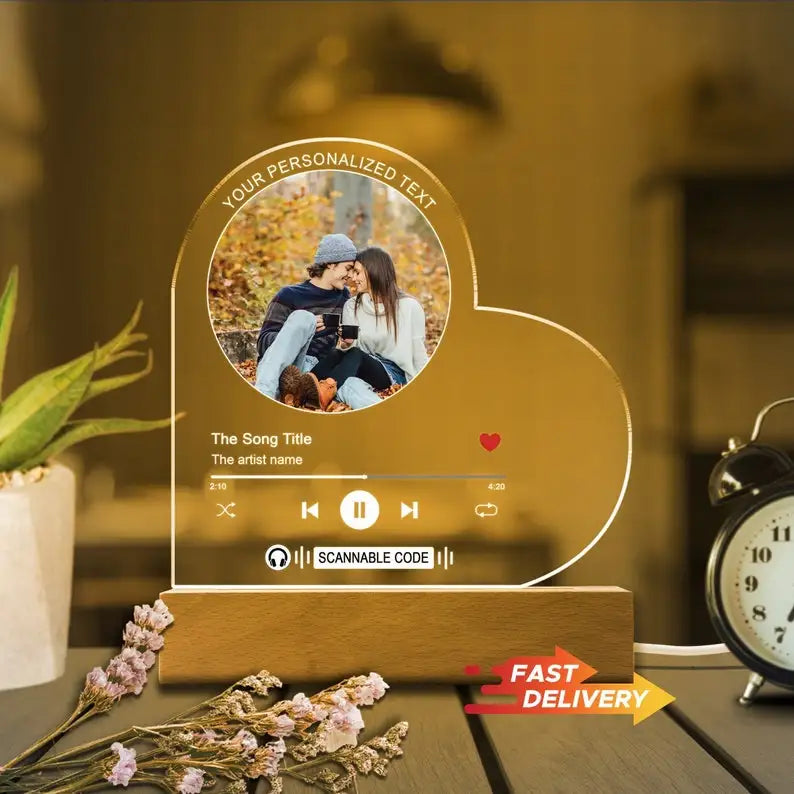 Personalized Acrylic Spotify Music  Custom Photo Plaque with LED Night Light