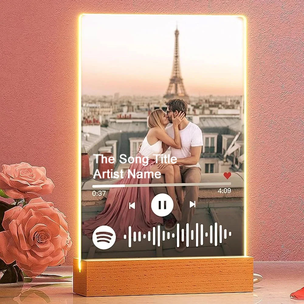 Personalized Acrylic Spotify Music  Custom Photo Plaque with LED Night Light
