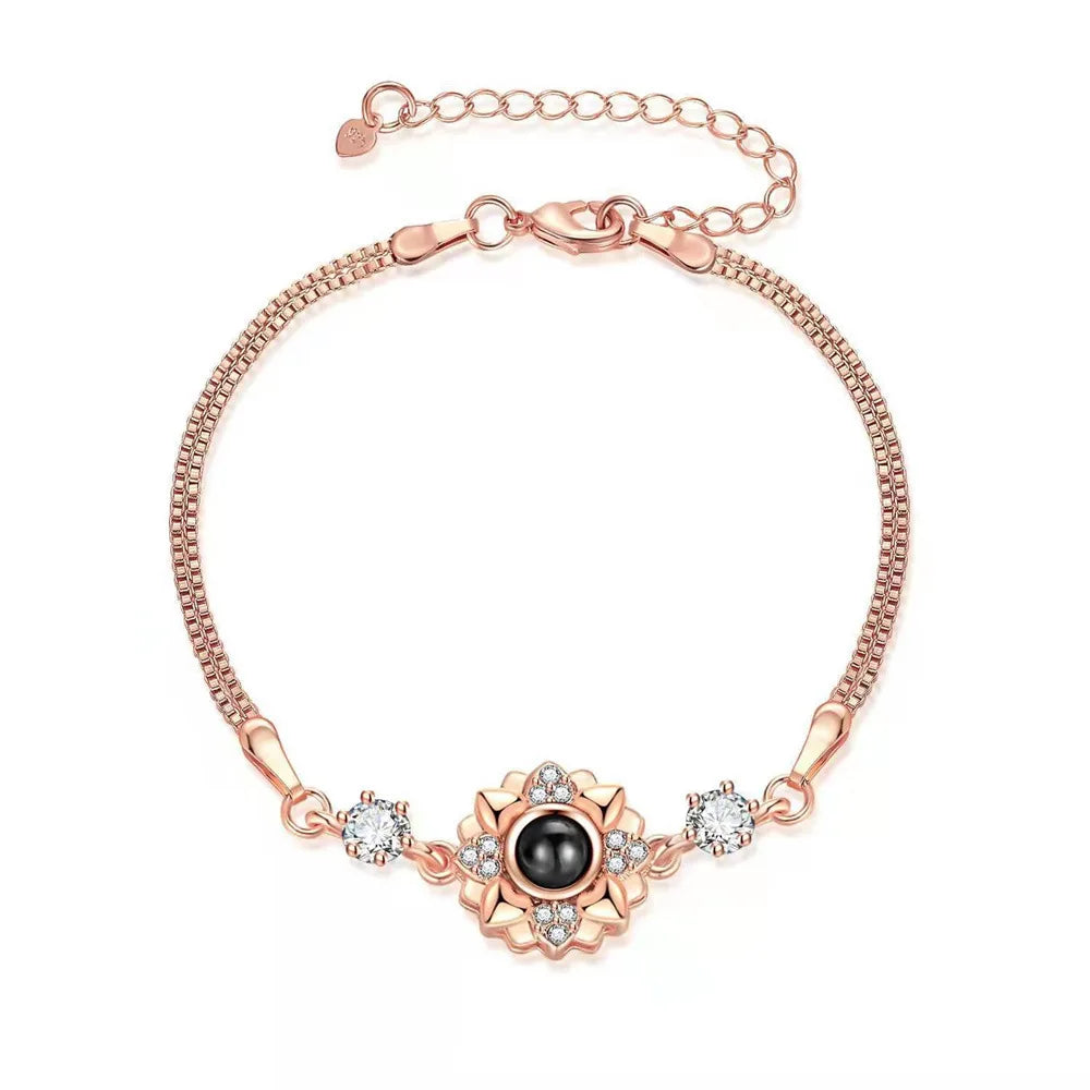 Custom Photo Projection Bracelet Heart Zircona Pendant Stainless Steel Couple DIY Picture Inside Bracelet For Women Jewelry