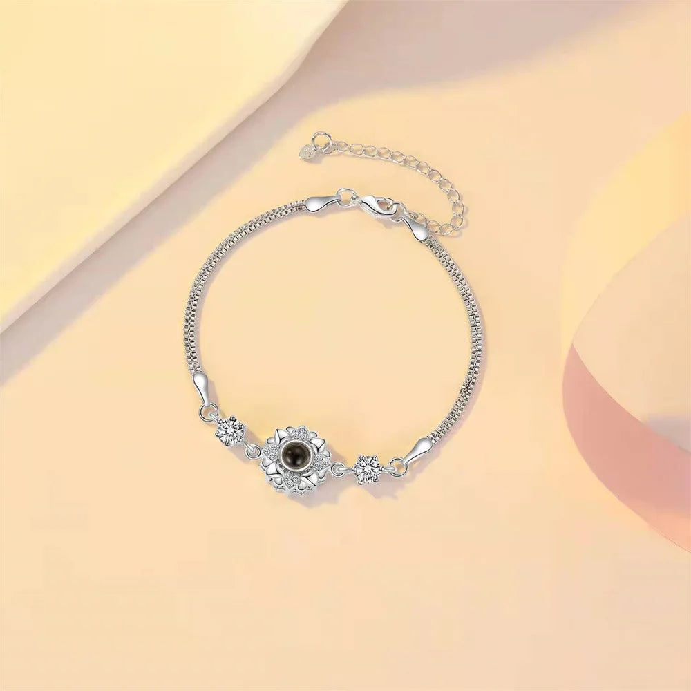Custom Photo Projection Bracelet Heart Zircona Pendant Stainless Steel Couple DIY Picture Inside Bracelet For Women Jewelry