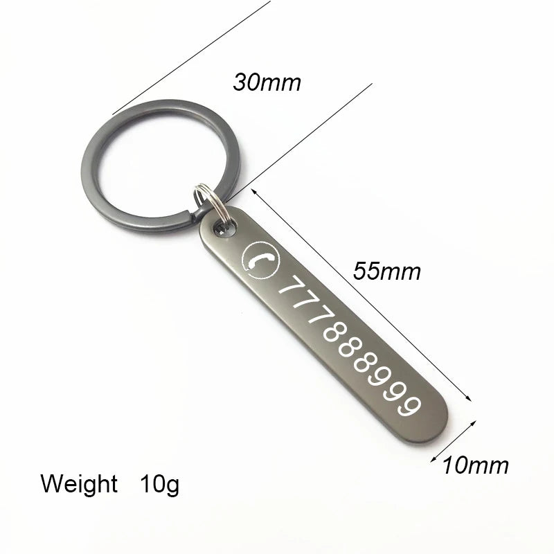 Custom Phone Number Keychains Personalized  Laser Engraving Titanium Bar Keyring Gifts