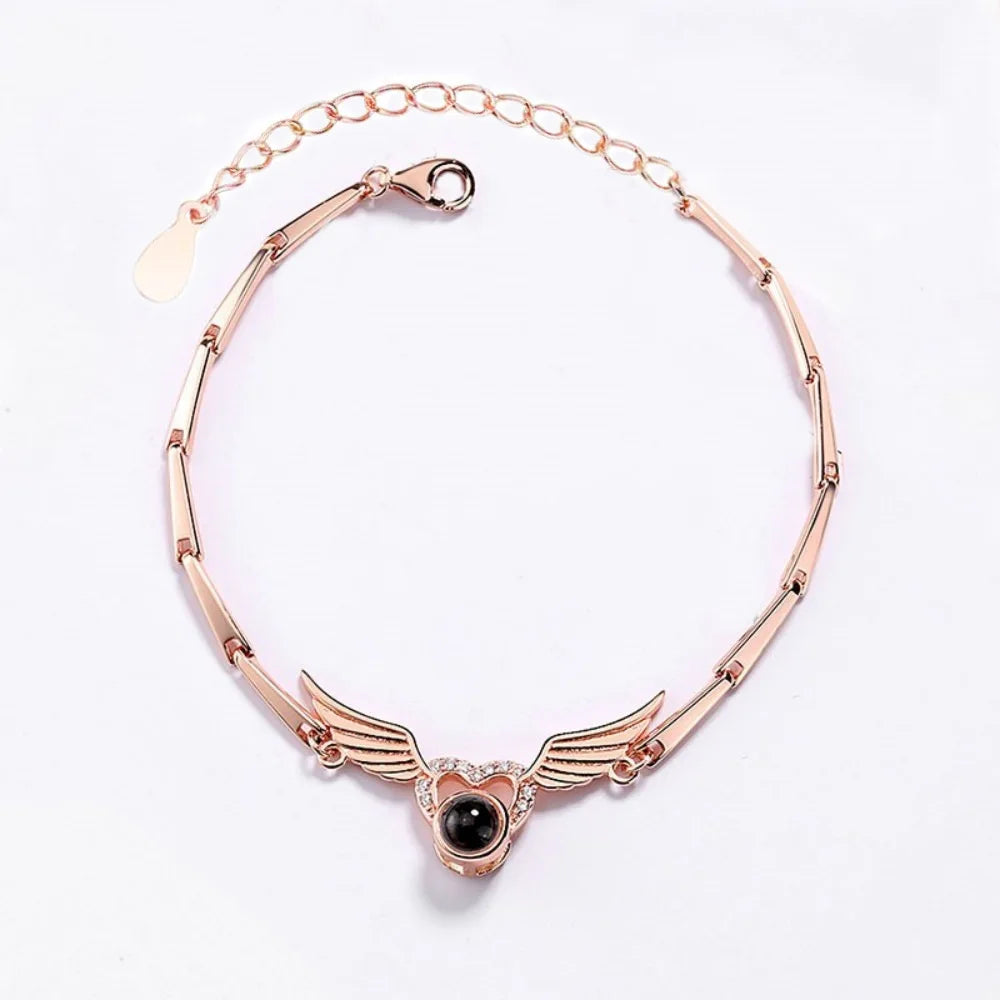 Custom Photo Projection Bracelet Heart Zircona Pendant Stainless Steel Couple DIY Picture Inside Bracelet For Women Jewelry