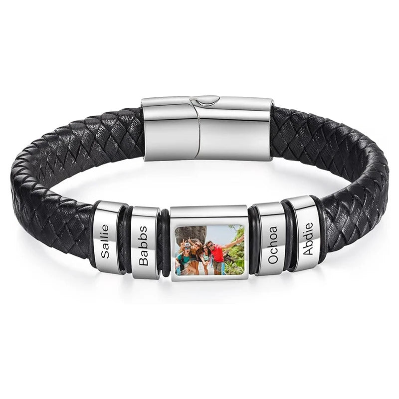 Customized Leather Bracelet Stainless Steel  Engraving Photo and Text  Personalized  Accessories Gifts