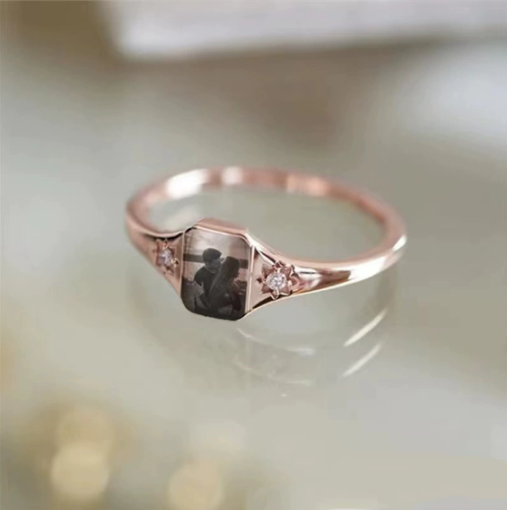 Personalized Color Printed Photo Ring Custom Gift For Lovers