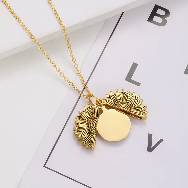 Customized Sunflower Pendant Openable Necklace Personalized Photo for Gift