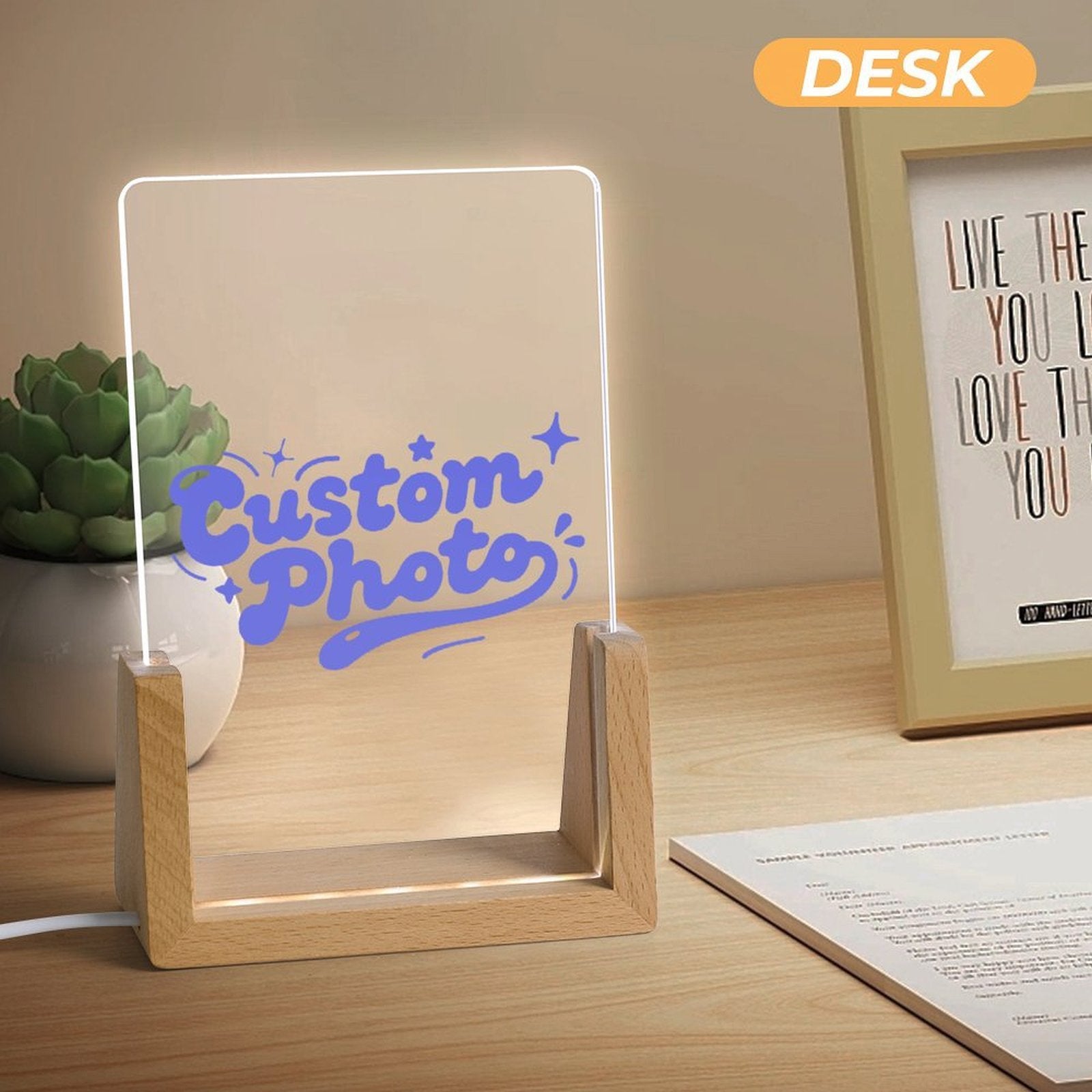 Custom Photo Acrylic Night Light Wood Base Color Changing Personalized Gift