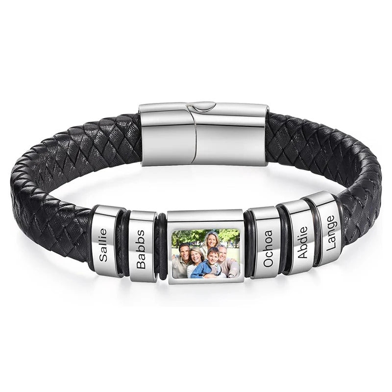 Customized Leather Bracelet Stainless Steel  Engraving Photo and Text  Personalized  Accessories Gifts