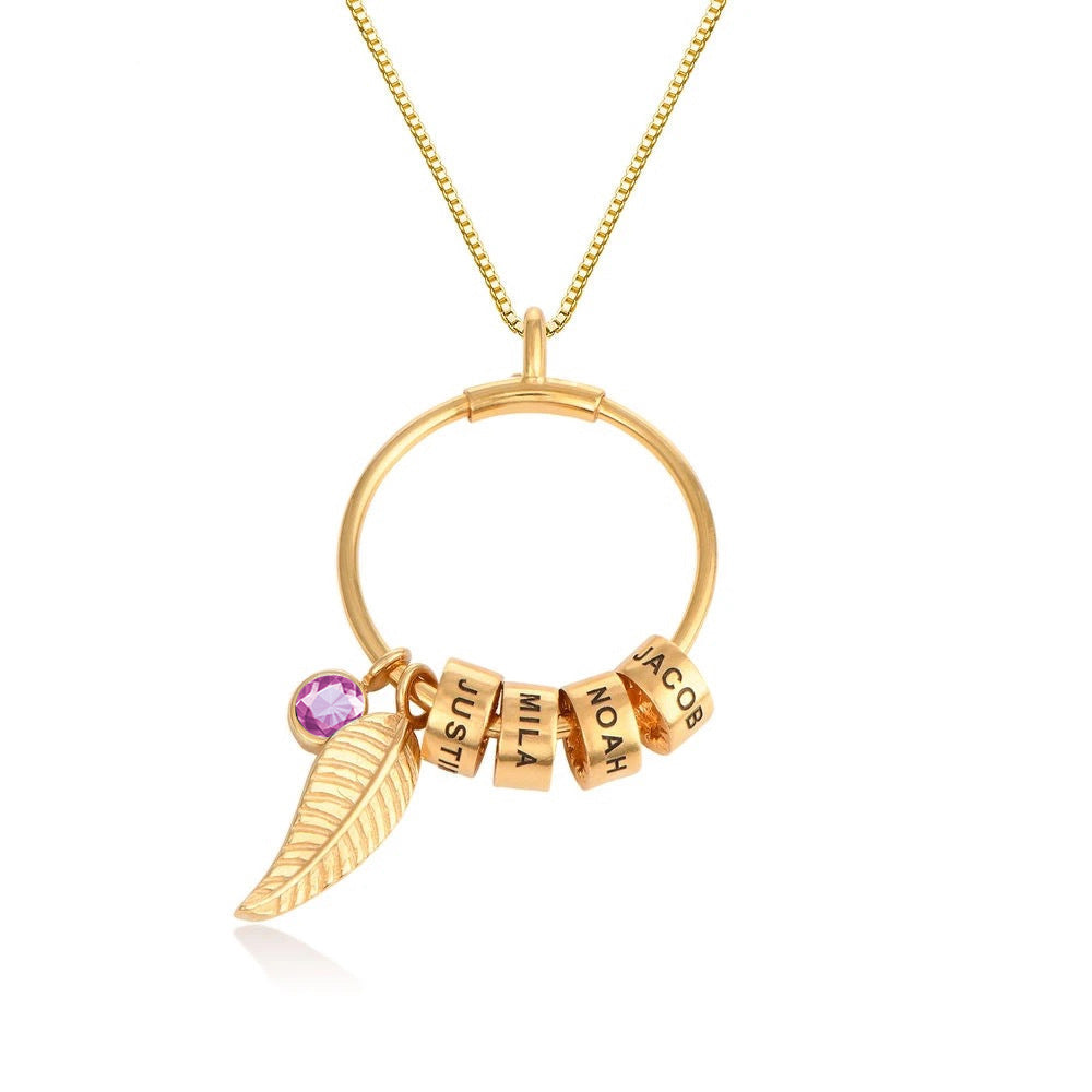 Personalized Birthstone Stainless Steel Leaf shaped Necklace Customized Text Gift